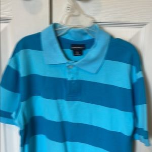 Cherokee boys casual shirt short sleeves. Blue striped. Medium. Like new.